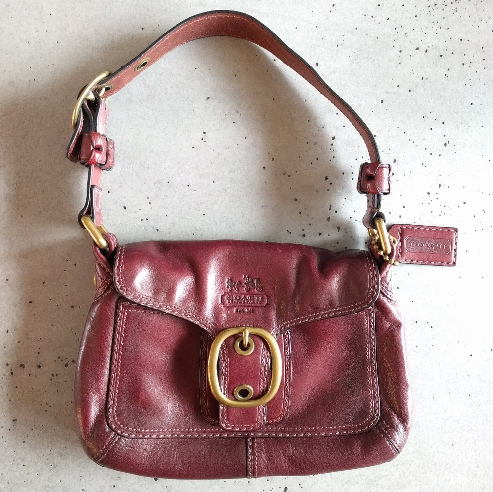 COACH Bleeker Small Leather Flap Hobo Bag - Wine